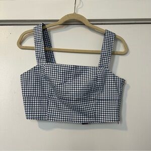 Lulus Blue and White Checkered Gingham Crop Top tank NWT follow the sun medium